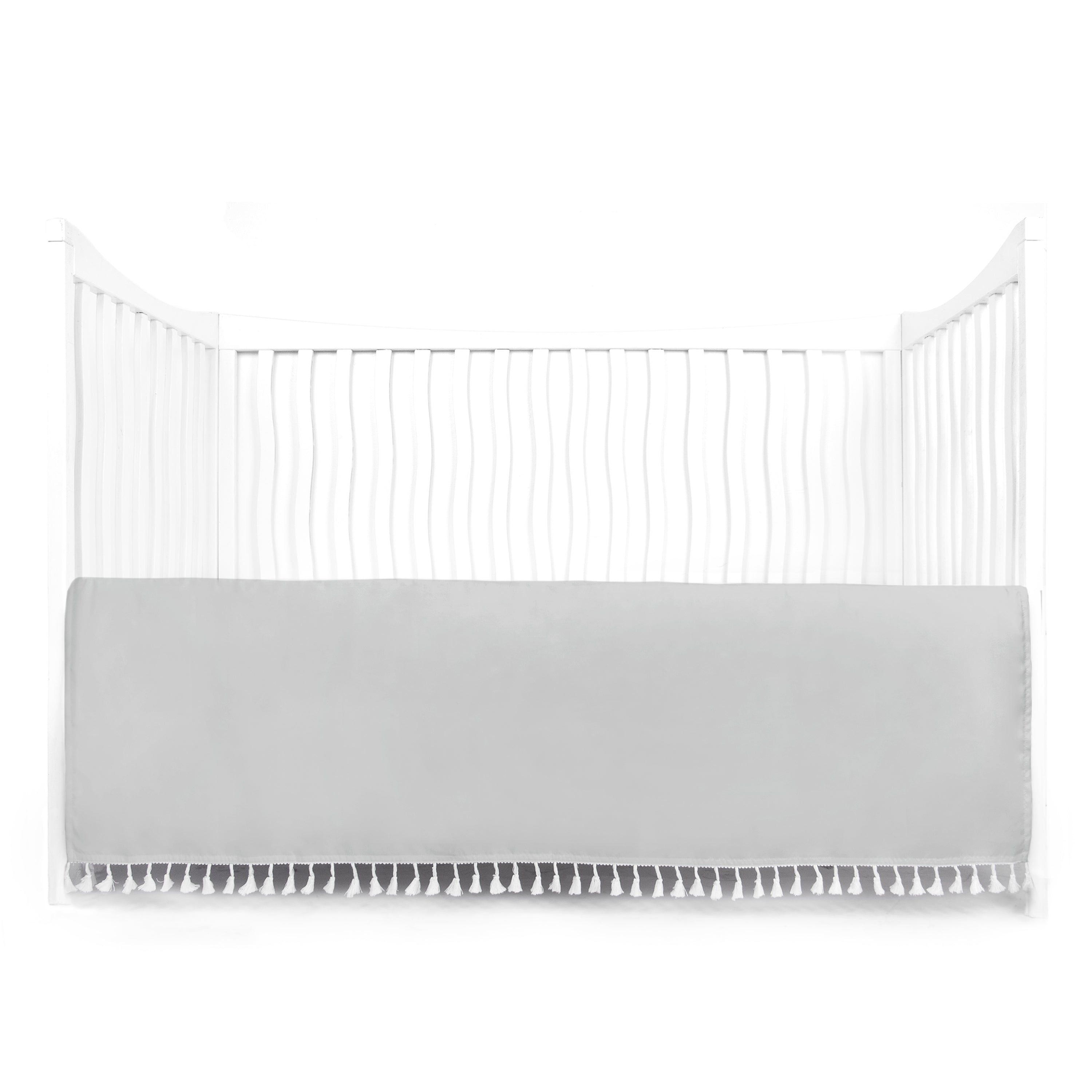 White crib outlet skirt with tassels